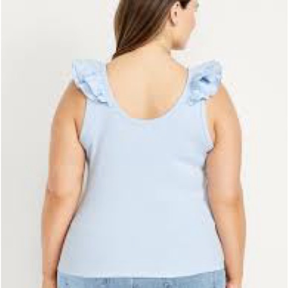 Old Navy Ribbed Ruffle Trim Blouse Light Blue V-Neck Blouse XLT sweet dainty NWT - Picture 2 of 8